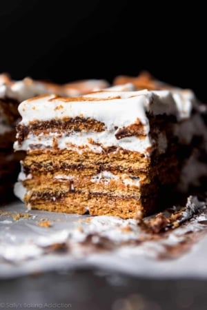 slice of no-bake s'mores cake